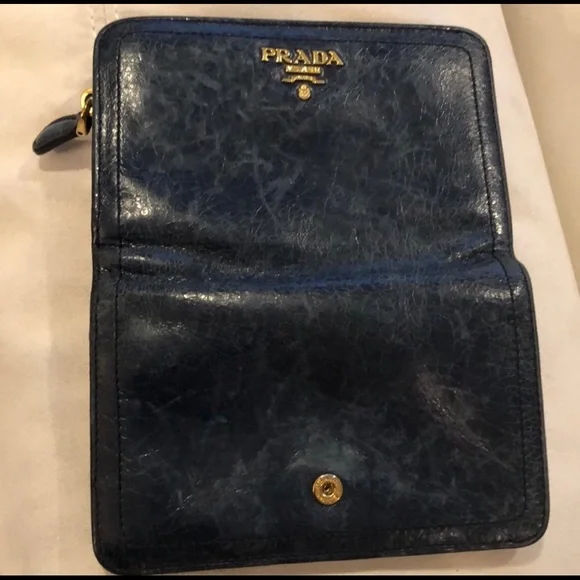 🦋Prada Milano Small Marbled Blue Leather classic fold over card holder wallet - Picture 2 of 11